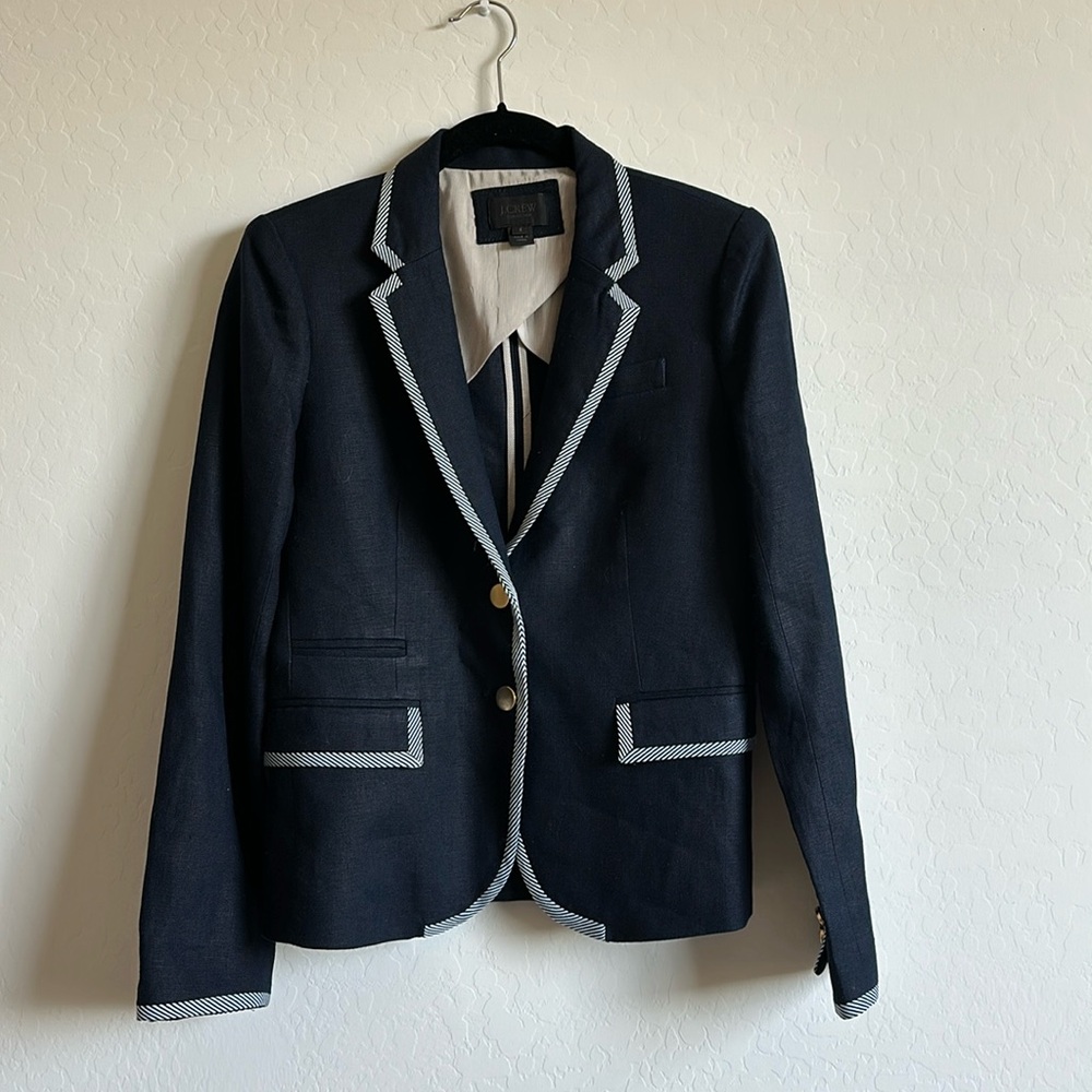 Crew Navy Blue Blazer 100% Linen With Gold Buttons Sz